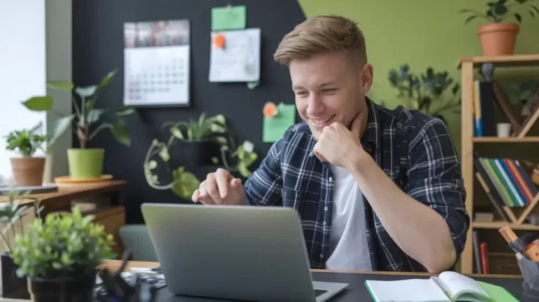 Verslininkas ieško informacijos, kaip gauti greitą kreditą verslui per trumpiausią laiką.